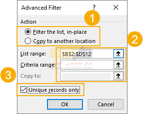 پیدا کردن و حذف داده‌های تکراری با فرمان Advanced Filter