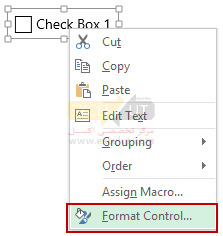 روی چک‌باکس راست کلیک کرده و گزینه Format Control را انتخاب کنید.