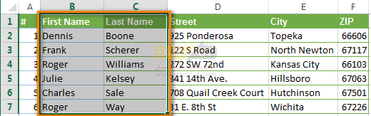Select 2 columns in Excel that we want to merge