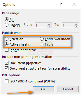 Select whether you want to convert a selection, table, an active sheet or entire Excel workbook to PDF.