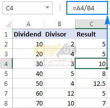 Dividing two columns by copying a formula