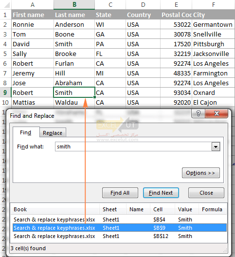 Excel's Find All results
