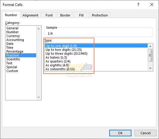 Excel's built-in fraction styles